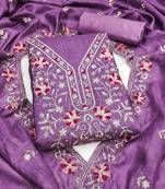 lavender silk blend embroidered unstitched dressmaterials 3 pair top bottom dupptaa