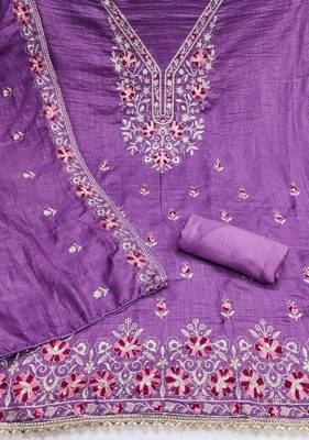 lavender silk blend embroidered unstitched dressmaterials 3 pair top bottom dupptaa 2