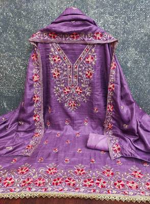 lavender silk blend embroidered unstitched dressmaterials 3 pair top bottom dupptaa 3