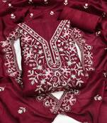 maroon silk blend embroidered unstitched dressmaterials 3 pair top bottom dupptaa
