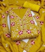 yellow silk blend embroidered unstitched dressmaterials 3 pair top bottom dupptaa