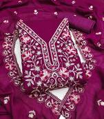 purple silk blend embroidered unstitched dressmaterials 3 pair top bottom dupptaa