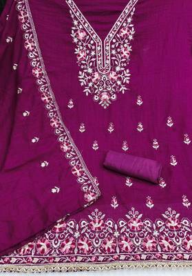 purple silk blend embroidered unstitched dressmaterials 3 pair top bottom dupptaa 2