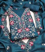 indigo silk blend embroidered unstitched dressmaterials 3 pair top bottom dupptaa