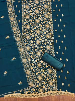 aqua georgette embroidered unstitched dressmaterials 3 pair top bottom dupptaa 3