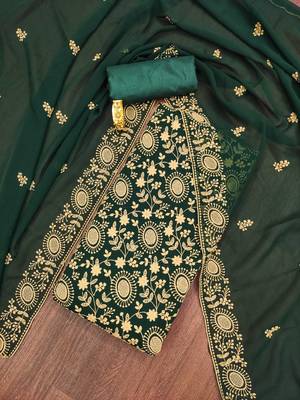green georgette embroidered unstitched dressmaterials 3 pair top bottom dupptaa 1