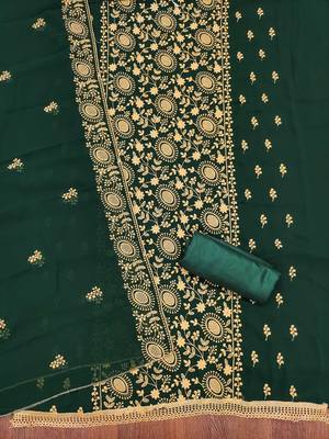 green georgette embroidered unstitched dressmaterials 3 pair top bottom dupptaa 3