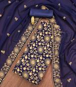 blue georgette embroidered unstitched dressmaterials 3 pair top bottom dupptaa
