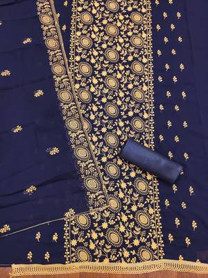 blue georgette embroidered unstitched dressmaterials 3 pair top bottom dupptaa 3