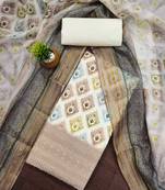 cream cotton blend embroidered unstitched dressmaterials 3 pair top bottom dupptaa