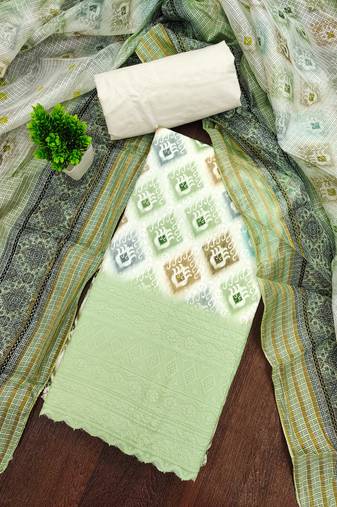 green cotton blend embroidered unstitched dressmaterials 3 pair top bottom dupptaa