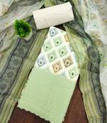 green cotton blend embroidered unstitched dressmaterials 3 pair top bottom dupptaa
