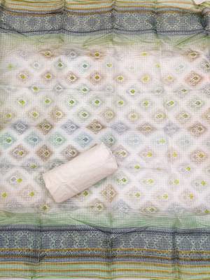 green cotton blend embroidered unstitched dressmaterials 3 pair top bottom dupptaa 4