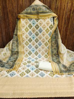 yellow cotton blend embroidered unstitched dressmaterials 3 pair top bottom dupptaa 2