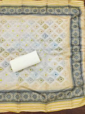 yellow cotton blend embroidered unstitched dressmaterials 3 pair top bottom dupptaa 3