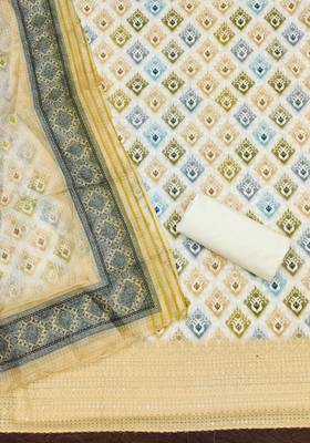 yellow cotton blend embroidered unstitched dressmaterials 3 pair top bottom dupptaa 4