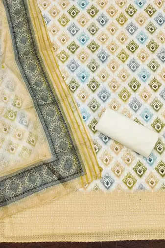 yellow cotton blend embroidered unstitched dressmaterials 3 pair top bottom dupptaa