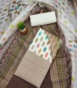 brown cotton blend embroidered unstitched dressmaterials 3 pair top bottom dupptaa