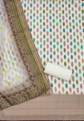 brown cotton blend embroidered unstitched dressmaterials 3 pair top bottom dupptaa 3