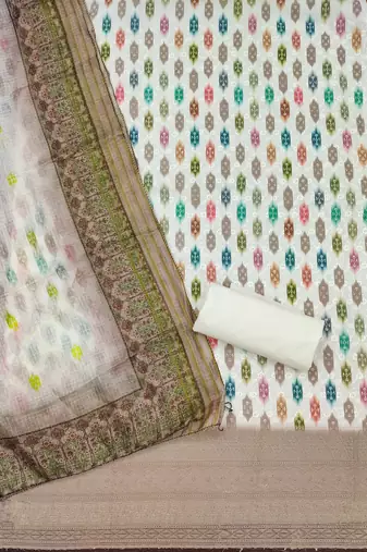 brown cotton blend embroidered unstitched dressmaterials 3 pair top bottom dupptaa