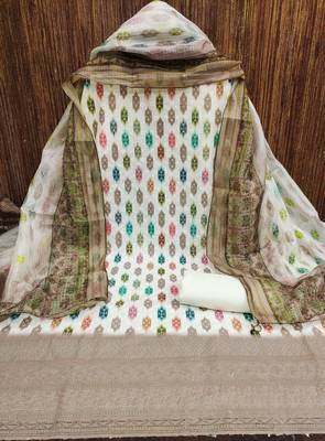 brown cotton blend embroidered unstitched dressmaterials 3 pair top bottom dupptaa 4