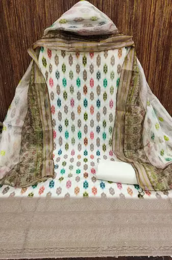 brown cotton blend embroidered unstitched dressmaterials 3 pair top bottom dupptaa