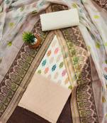 cream cotton blend embroidered unstitched dressmaterials 3 pair top bottom dupptaa