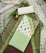 green cotton blend embroidered unstitched dressmaterials 3 pair top bottom dupptaa