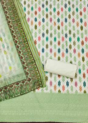 green cotton blend embroidered unstitched dressmaterials 3 pair top bottom dupptaa 3