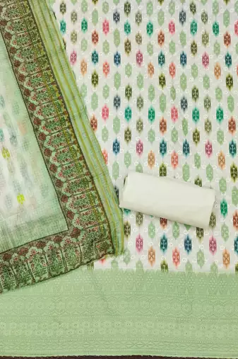 green cotton blend embroidered unstitched dressmaterials 3 pair top bottom dupptaa
