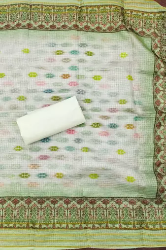 green cotton blend embroidered unstitched dressmaterials 3 pair top bottom dupptaa