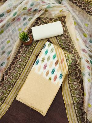 yellow cotton blend embroidered unstitched dressmaterials 3 pair top bottom dupptaa 1