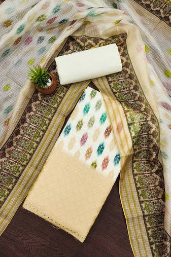 yellow cotton blend embroidered unstitched dressmaterials 3 pair top bottom dupptaa
