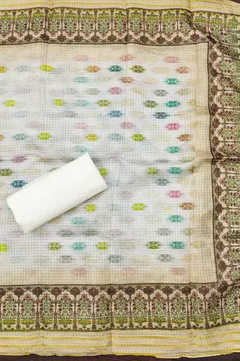 yellow cotton blend embroidered unstitched dressmaterials 3 pair top bottom dupptaa