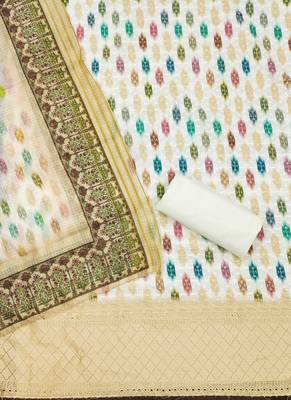 yellow cotton blend embroidered unstitched dressmaterials 3 pair top bottom dupptaa 3