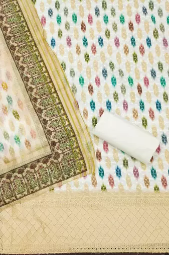 yellow cotton blend embroidered unstitched dressmaterials 3 pair top bottom dupptaa