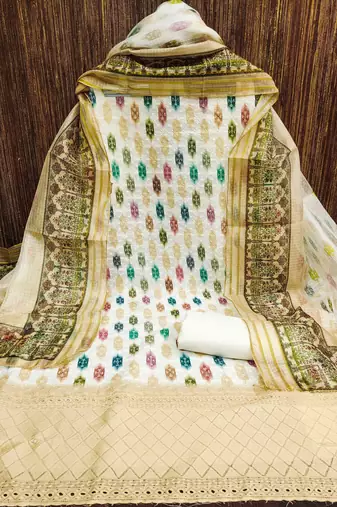 yellow cotton blend embroidered unstitched dressmaterials 3 pair top bottom dupptaa