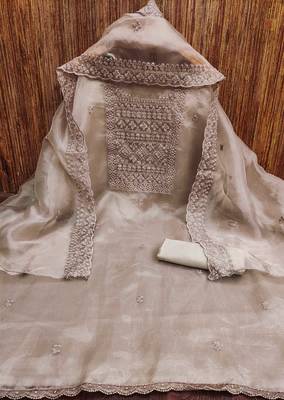 grey organza embroidered unstitched dressmaterials 3 pair top bottom dupptaa 4