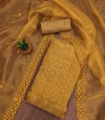 musturd organza embroidered unstitched dressmaterials 3 pair top bottom dupptaa