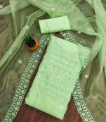 sea green organza embroidered unstitched dressmaterials 3 pair top bottom dupptaa