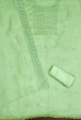 sea green organza embroidered unstitched dressmaterials 3 pair top bottom dupptaa 3