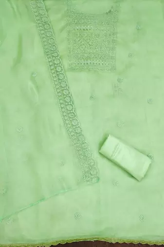 sea green organza embroidered unstitched dressmaterials 3 pair top bottom dupptaa