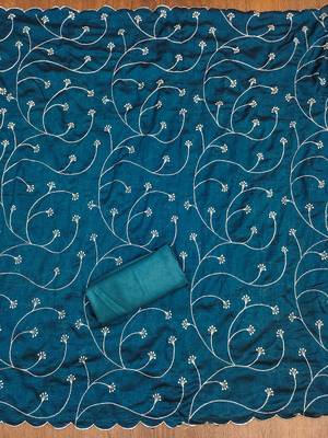 aqua silk blend embroidered unstitched dressmaterials 3 pair top bottom dupptaa 2
