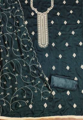 black silk blend embroidered unstitched dressmaterials 3 pair top bottom dupptaa 3