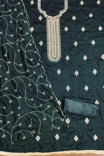 black silk blend embroidered unstitched dressmaterials 3 pair top bottom dupptaa