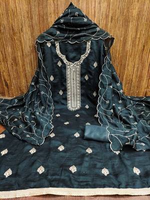 black silk blend embroidered unstitched dressmaterials 3 pair top bottom dupptaa 4