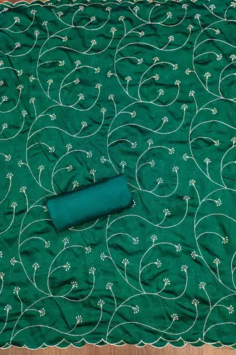 green silk blend embroidered unstitched dressmaterials 3 pair top bottom dupptaa