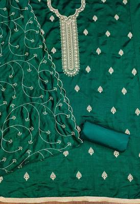 green silk blend embroidered unstitched dressmaterials 3 pair top bottom dupptaa 3