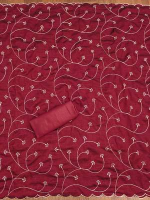 red silk blend embroidered unstitched dressmaterials 3 pair top bottom dupptaa 2