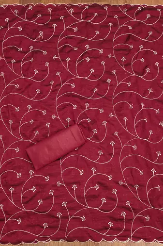 red silk blend embroidered unstitched dressmaterials 3 pair top bottom dupptaa